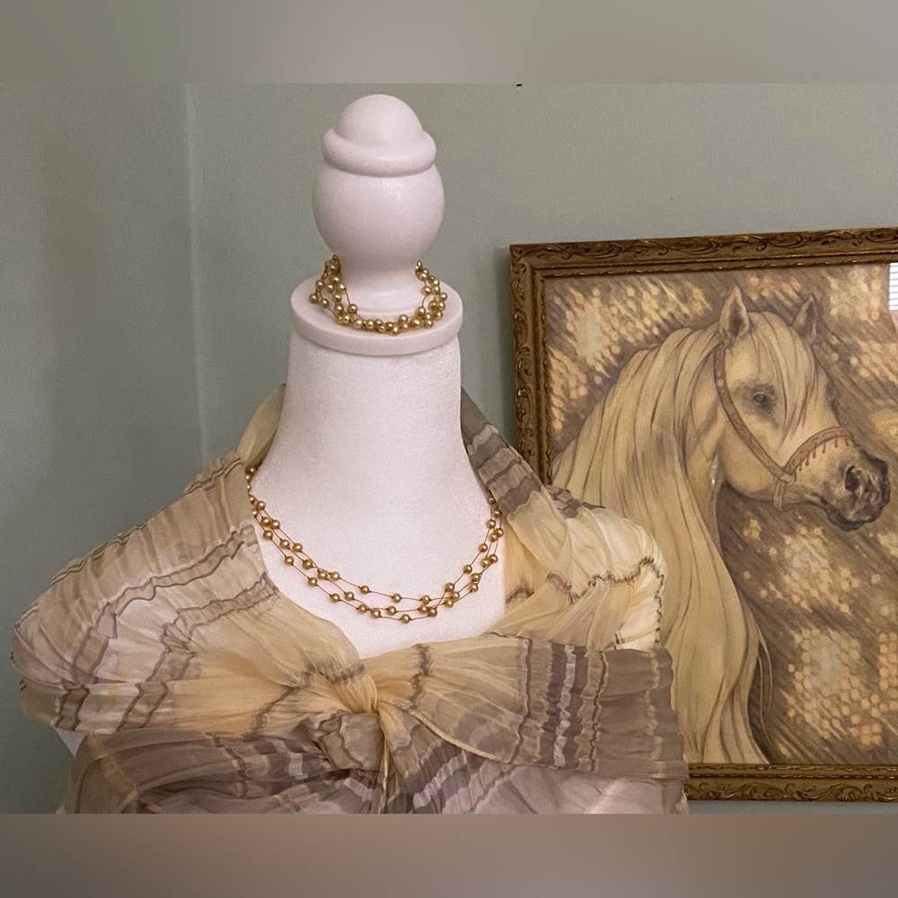 Tiny Gold Balls On A Delicate String Necklace And… - image 1